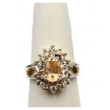 Pear cut pale citrine ring, lab created