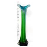 Art glass blue/green 12in calla lily vase