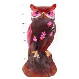 Fenton 6in red satin cherry blossom owl figure