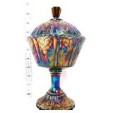 Fenton carnival paneled daisy covered compote