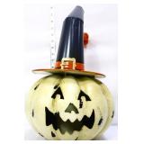 White metal battery op jack o lantern w/ witch hat