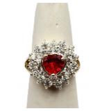 Heart cut ruby ring, lab created