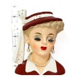 Vintage 5.5in Napco lady head vase w/ red hat