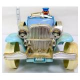 Annie blue car with driver