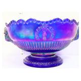 Imperial blue carnival rams head 9in console bowl