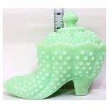 Jadeite hobnail slipper dish w/ lid