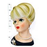 Vtg Napco 6in lady head vase, black shirt see pic