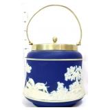 Vntg English Adams blue jasperware biscuit jar