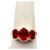 3 stone oval cut ruby ring, lab created