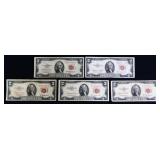 Lot of 5 red seal $2 notes