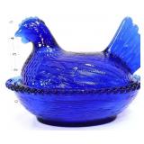 Vintage inspired cobalt 7in hen on nest