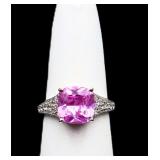 Sterling pink sapphire ring, lab created