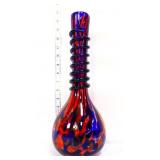Art glass red/blue 15in coiled neck vase