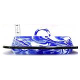 Blue swirl enamel butter dish