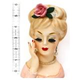 Vintage 6in Inarco lady head vase w/ rose