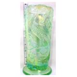 Fenton green iridescent opalescent peacock vase