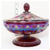 Fenton red carnival tuscan charm candy dish w/ lid