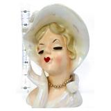 Vntg Lefton 5in white iridescent lady head vase