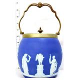 Vntg Wedgewood blue jasperware biscuit jar