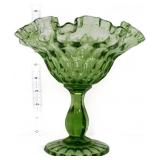 Fenton green 8in thumbprint open compote
