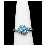 Sterling blue topaz double stone ring, lab created