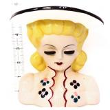 Vntg 5.5in lady head vase w/ black hat