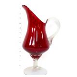 Vntg Empoli red/clear pedestal pitcher