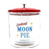 Round glass Moon Pie jar w/ red metal lid