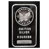5 troy ounce Sunshine Minting silver bar