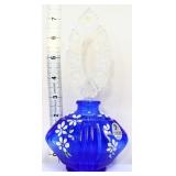 Fenton cobalt perfume bottle w/ white flowers