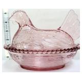 Vintage inspired pink 7in hen on nest