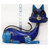 Metal 10in blue sitting cat figure