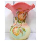 Fenton signed burmese 9in peach tree vase