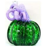 Emerald art glass 4.5in pumpkin, purple stem