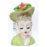 Vntg Thames 7in lady head vase w/ green hat