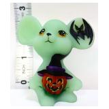 Fenton Handman green jack o lantern mouse