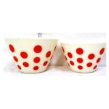 2 vintage Fire King red polka dot mixing bowls