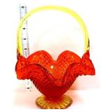 Vntg amberina diamond quilt pattern basket