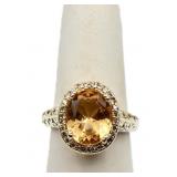 Oval cut pale citrine ring, lab created