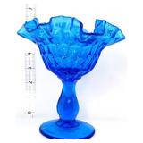 Fenton blue thumbpint 6in open compote