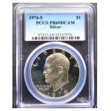Graded PR69 1974S Eisenhower silver dollar