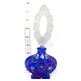 Fenton blue carnival perfume bottle, clear stopper