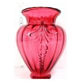 Fenton 10in cranberry feather vase