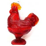 Amberina rooster candy dish