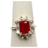 Emerald cut ruby ring, lab created