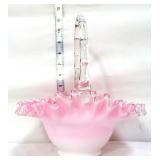 Fenton peach crest basket w/ clear handle