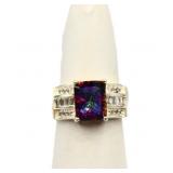 Emerald cut rainbow topaz ring, lab created