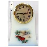 Fenton white satin Cardinal In Churchyard clock