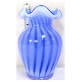 Fenton 5.5in blue opalescent ribbed swirl vase