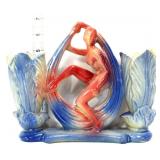 Vntg red/blue deco lady & flames planter